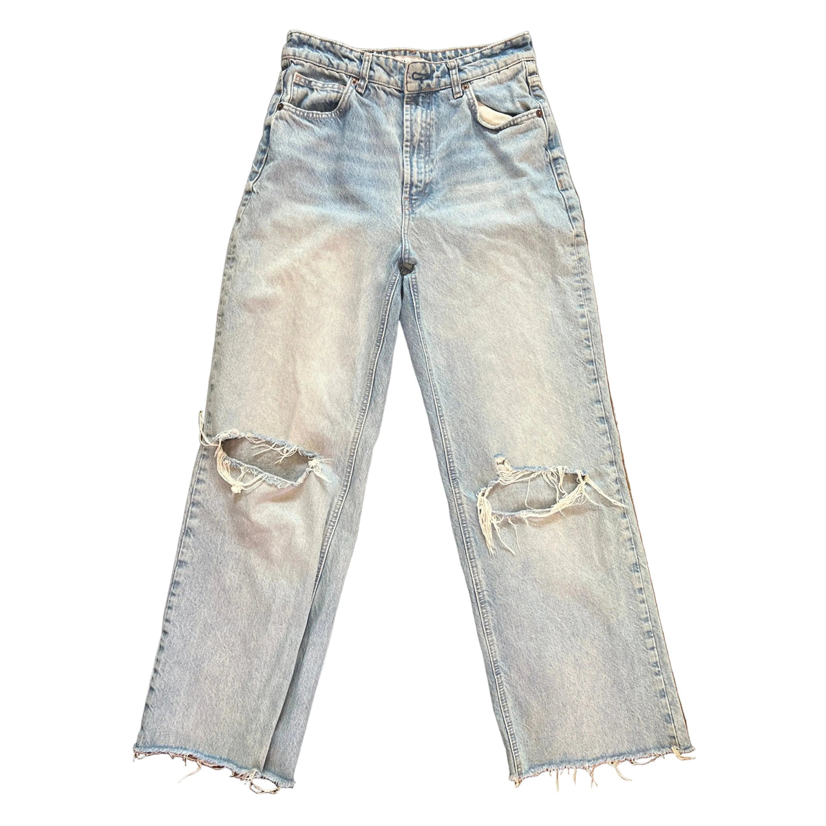 Zara Light Wash Baggy Distressed Jeans