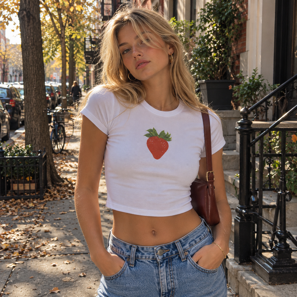 Strawberry Baby Rib Crop Tee