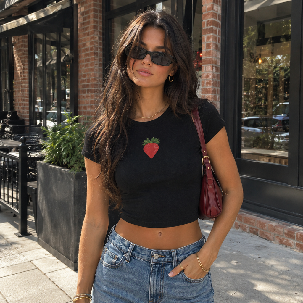 Strawberry Baby Rib Crop Tee