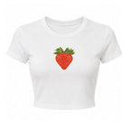 White strawberry baby rib crop tee